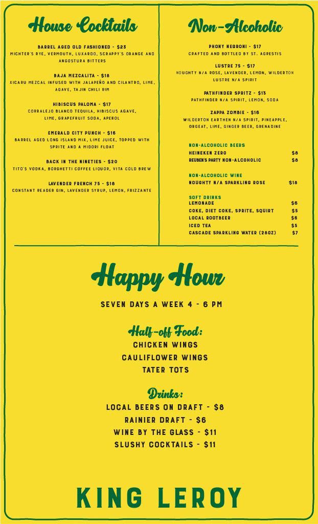 Seattle Menu side 2