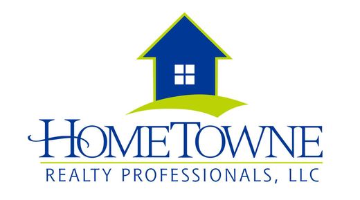 Logo for HomeTowne Realty Professionals, LLC, featuring a blue house on a green hill, with the company name beneath.