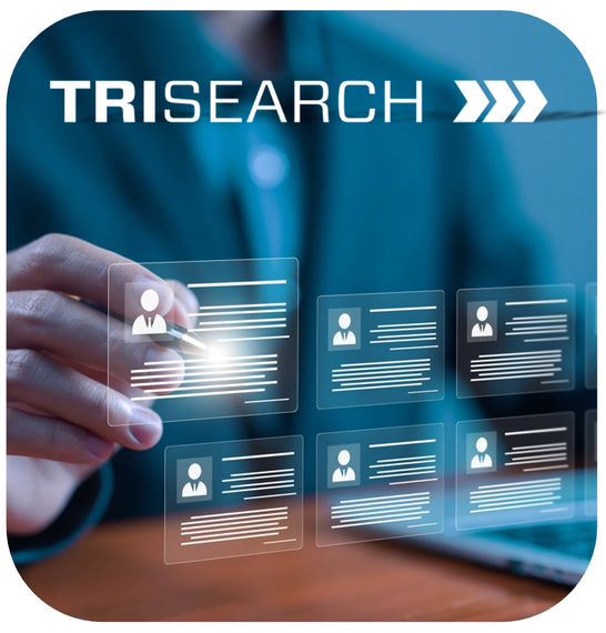 A logo for trisearch with arrows and the word trisearch