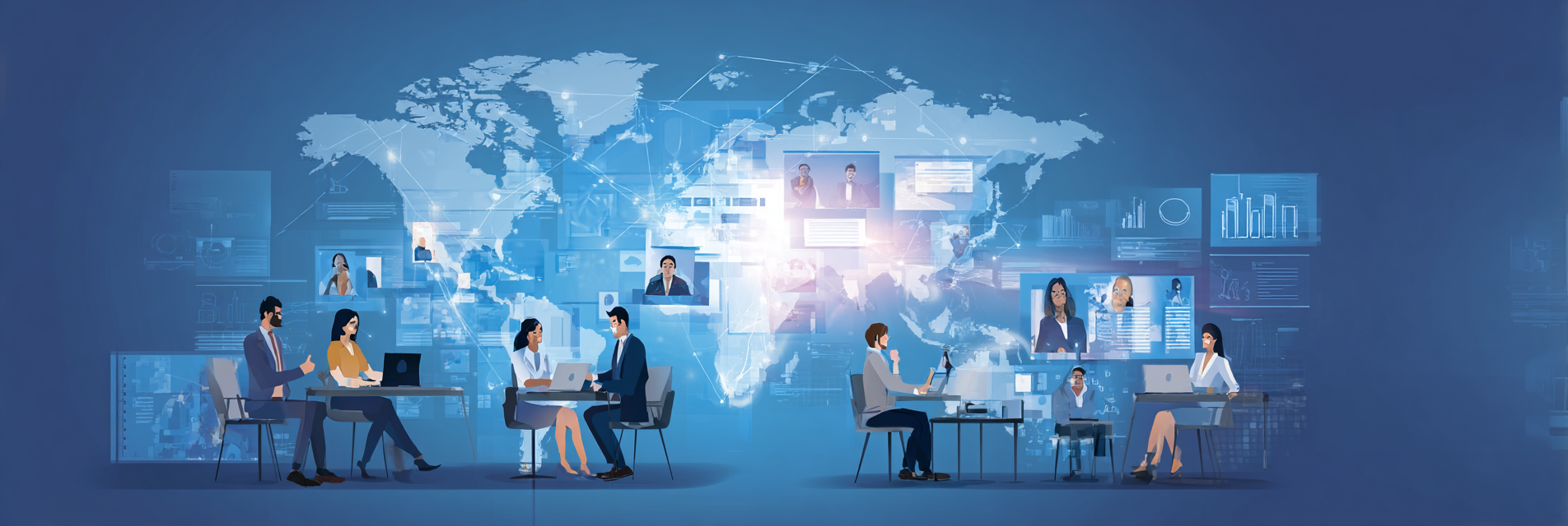 Remote hiring process guide illustration showing virtual recruitment steps