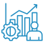 A line drawing of a person , gear , and a graph.