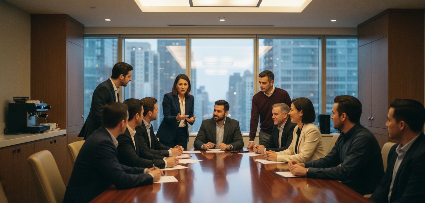Restaurant recruiter conducting an interview with potential staff in a bright modern dining space