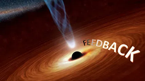 An artist 's impression of a black hole with feedback written around it