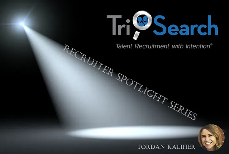 A spotlight is shining on the word recruiter