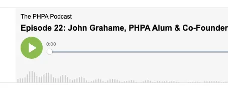 A screenshot of a podcast titled episode 22 : john grahame , phpa alum & co-founder