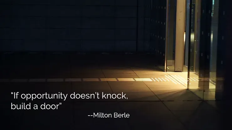A quote by milton bate is displayed on a dark background