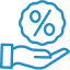 A hand is holding a blue icon of a percent sign.