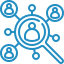 A magnifying glass with a person in the middle of it surrounded by circles.