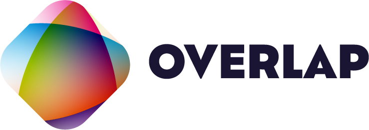 Logo for Overlap: colorful, overlapping geometric shapes with the word