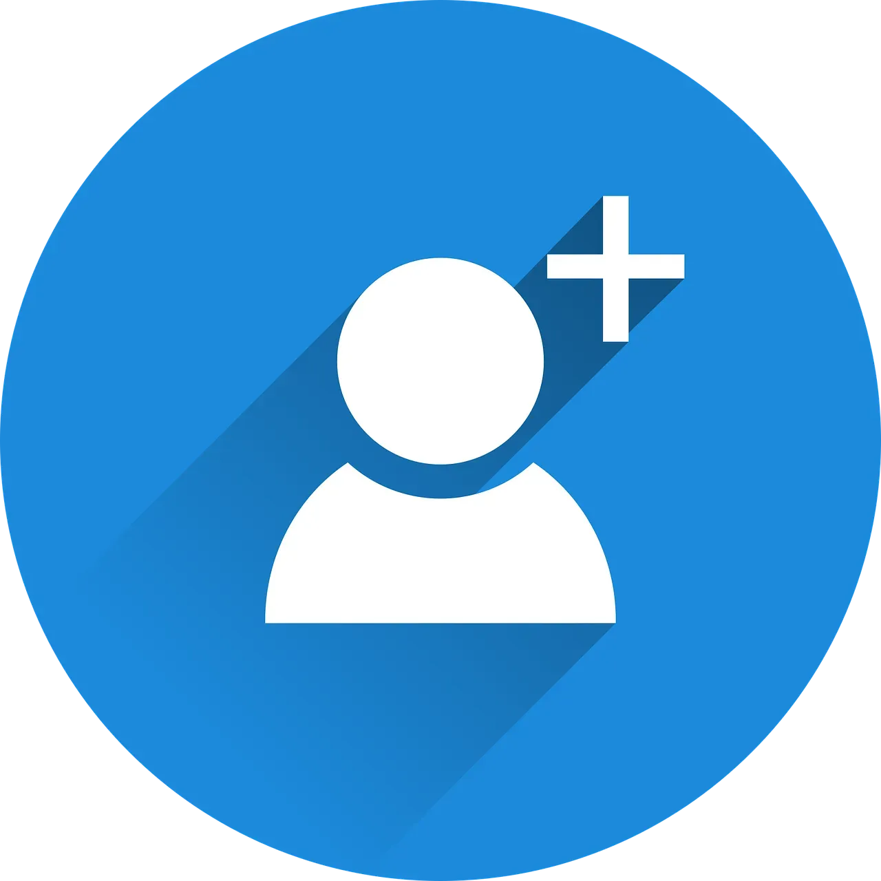 Blue circle icon with white person silhouette and plus sign, suggesting 