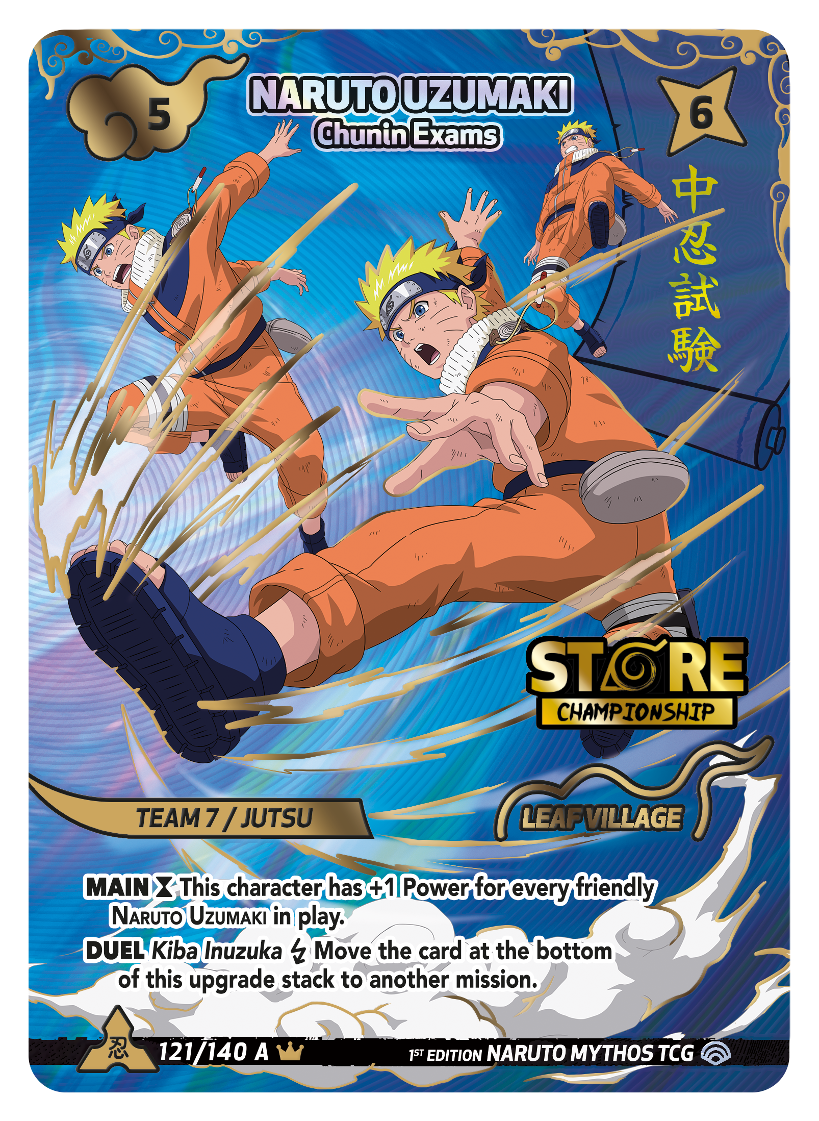 Carta promocional NARUTO Uzumaki - Chunin Exams con el logo de Store Championship, carta de participación
