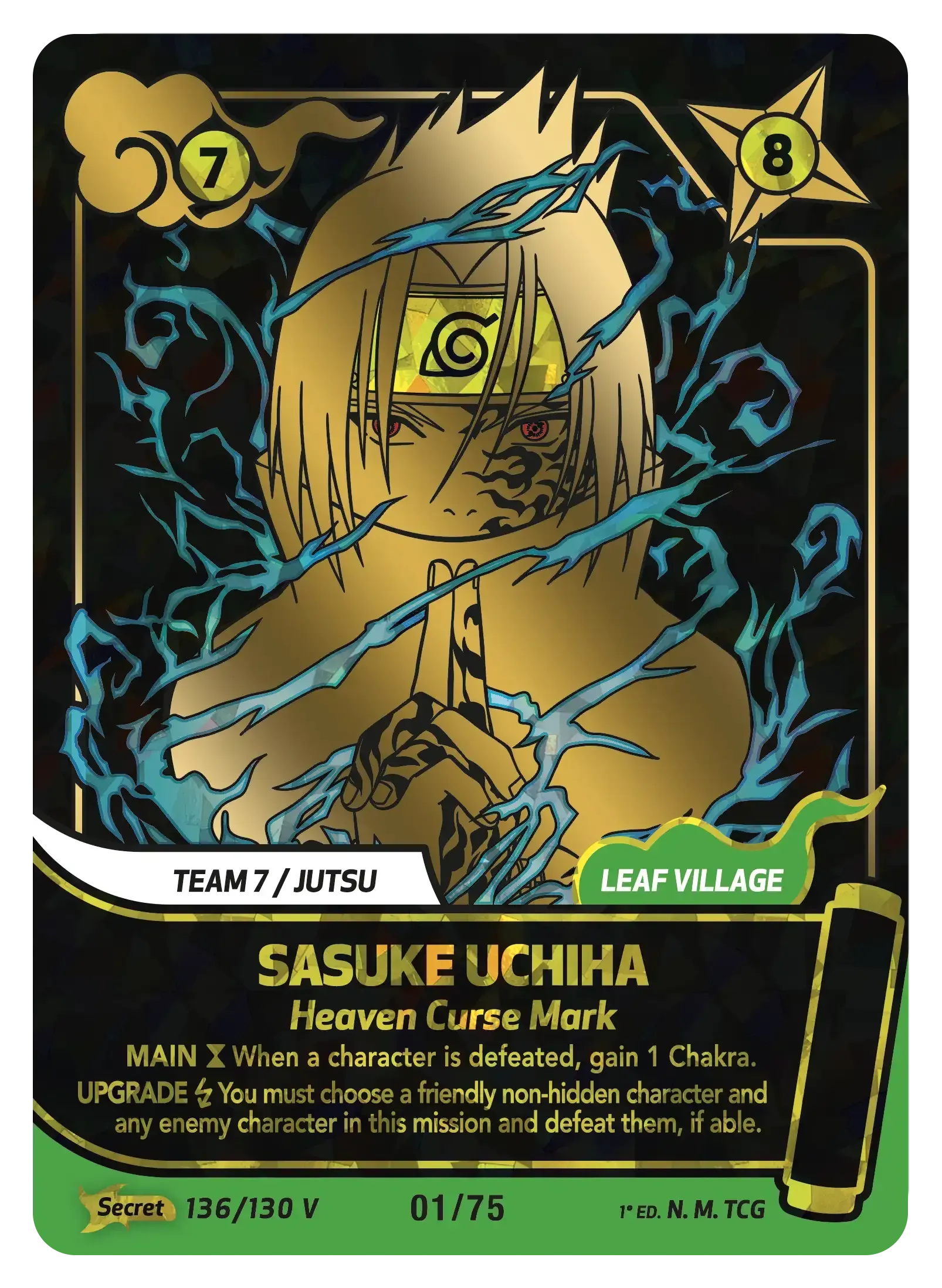 Gold-and-blue trading card for a monster with claw marks, labeled “Seishin Uchiha.”