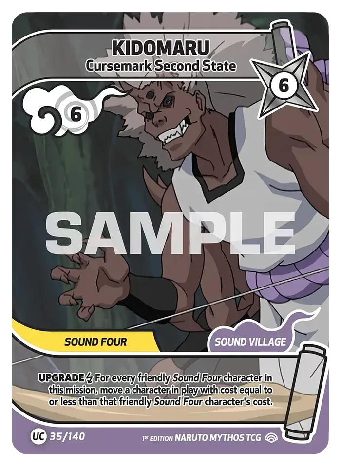 Temari trading card with Wind Scythe Jutsu, blond anime character wielding a large fan, orange background