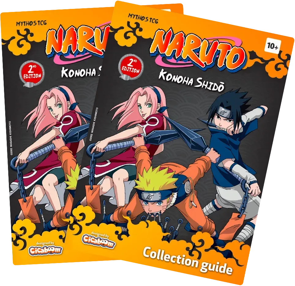 Two Naruto Collection Guide book covers with Naruto, Sakura, and Sasuke on orange and black backgrounds