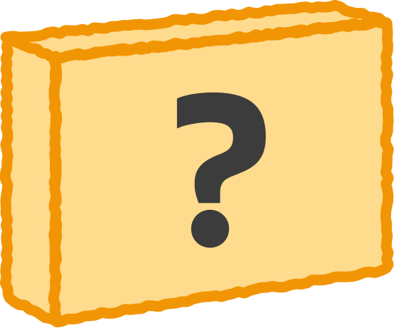 Orange box with a large black question mark on it