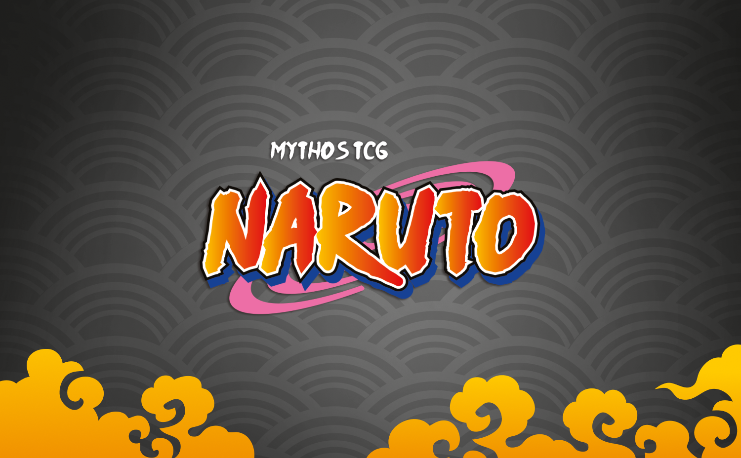 Naruto logo on dark gray patterned background with orange clouds