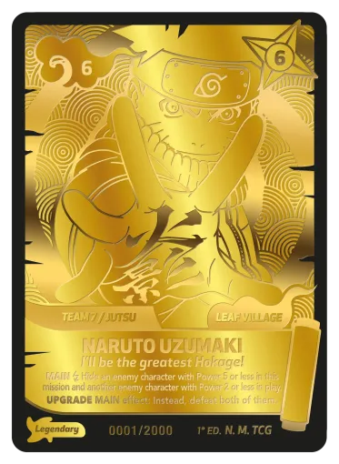 Golden trading card featuring Jiraiya from Naruto, with ornate line art and Japanese text