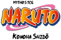 MYTHOS TCG Naruto logo with orange text and pink swirl, over 