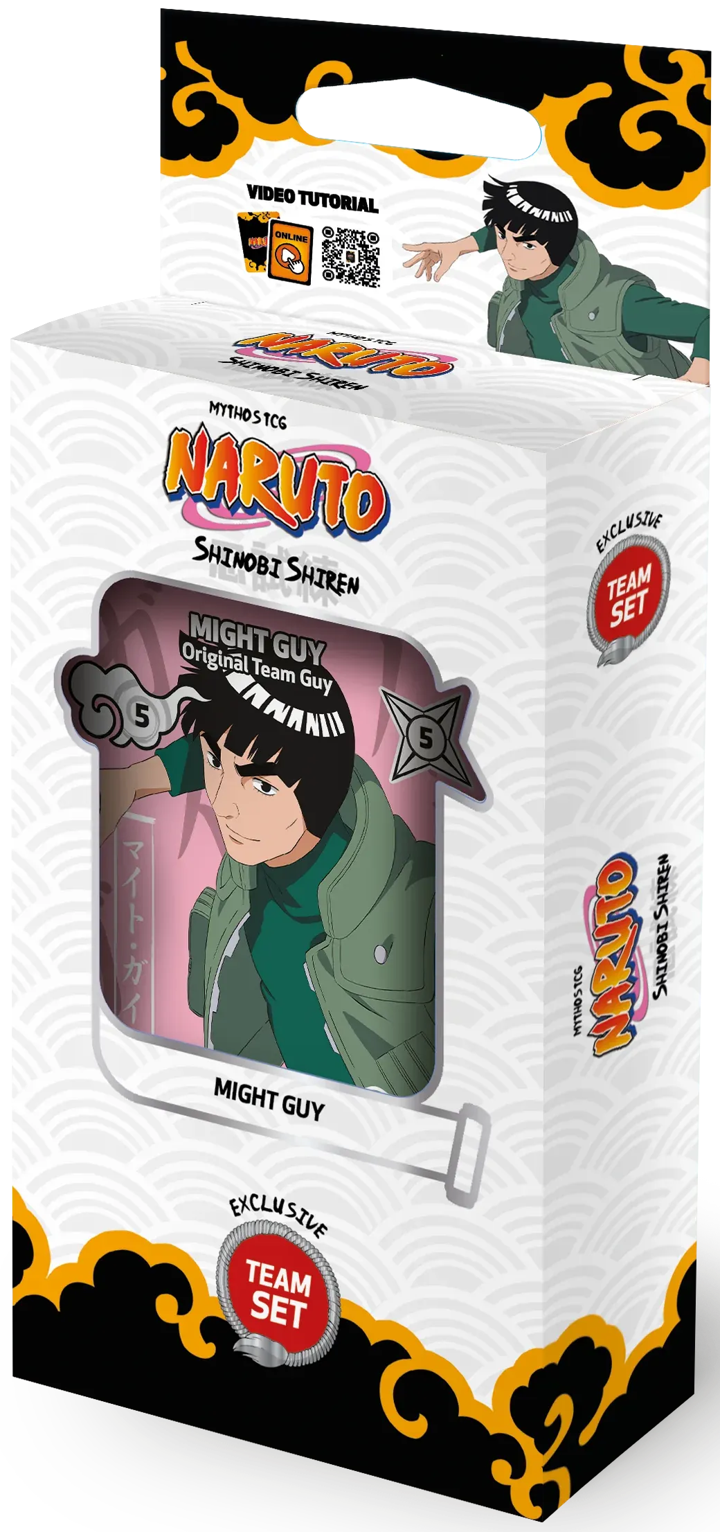 Naruto-themed trading card collector pack box with colorful anime artwork and cards displayed