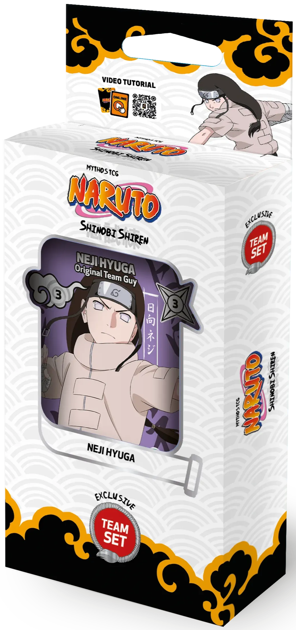 Naruto-themed trading card collector pack box with colorful anime artwork and cards displayed