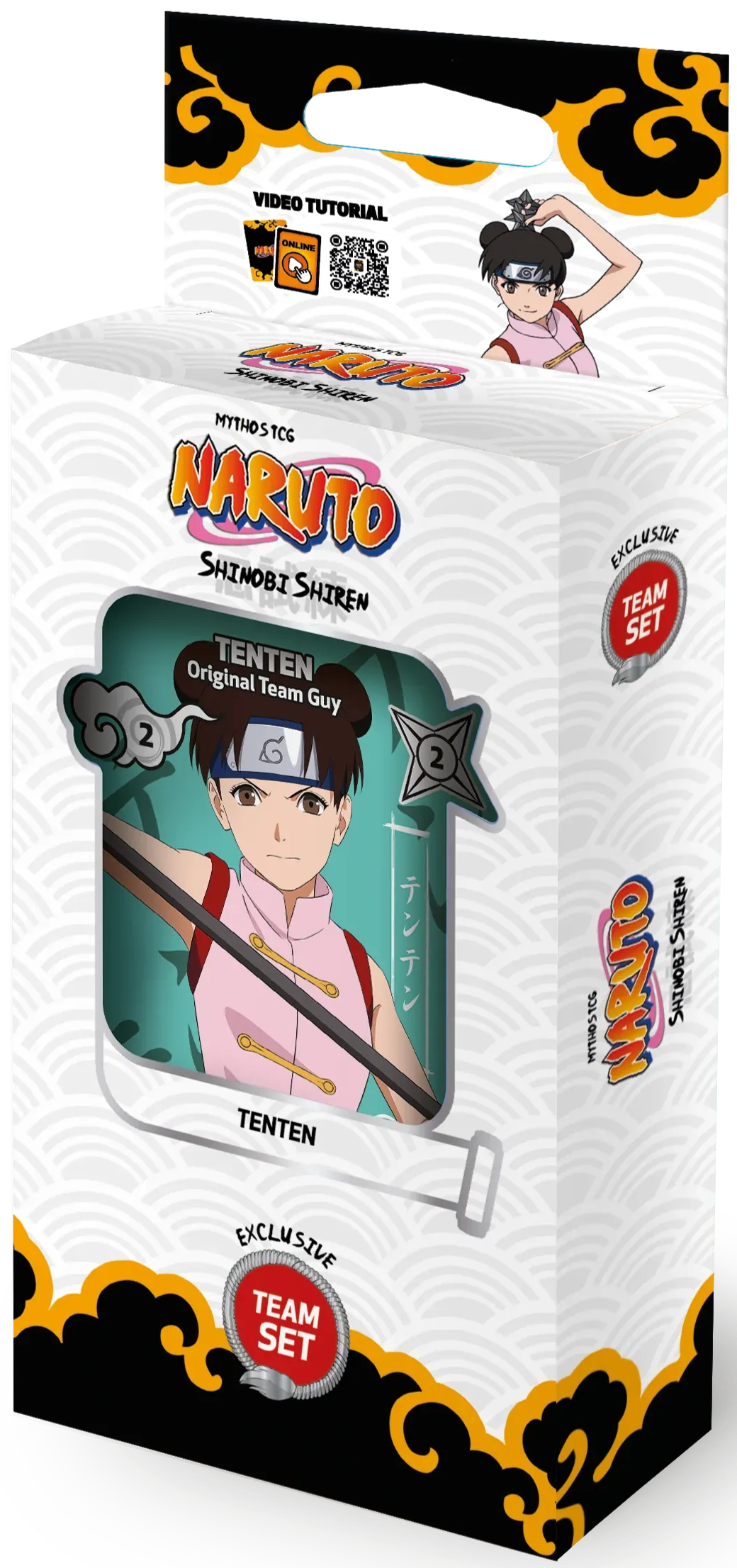 Naruto-themed trading card collector pack box with colorful anime artwork and cards displayed
