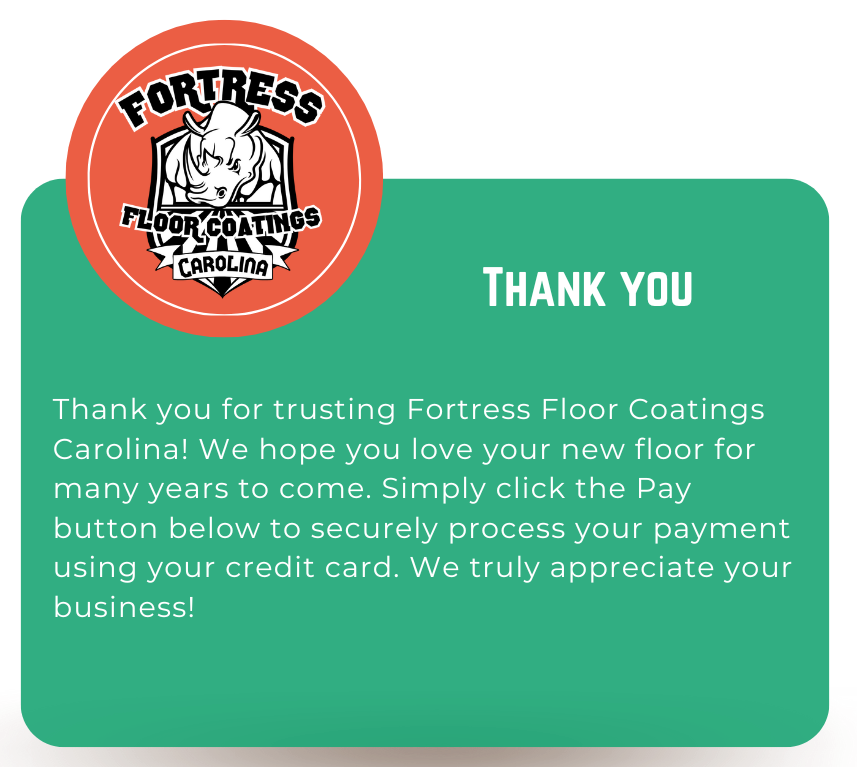 Thank you card from Fortress Floor Coatings Carolina.