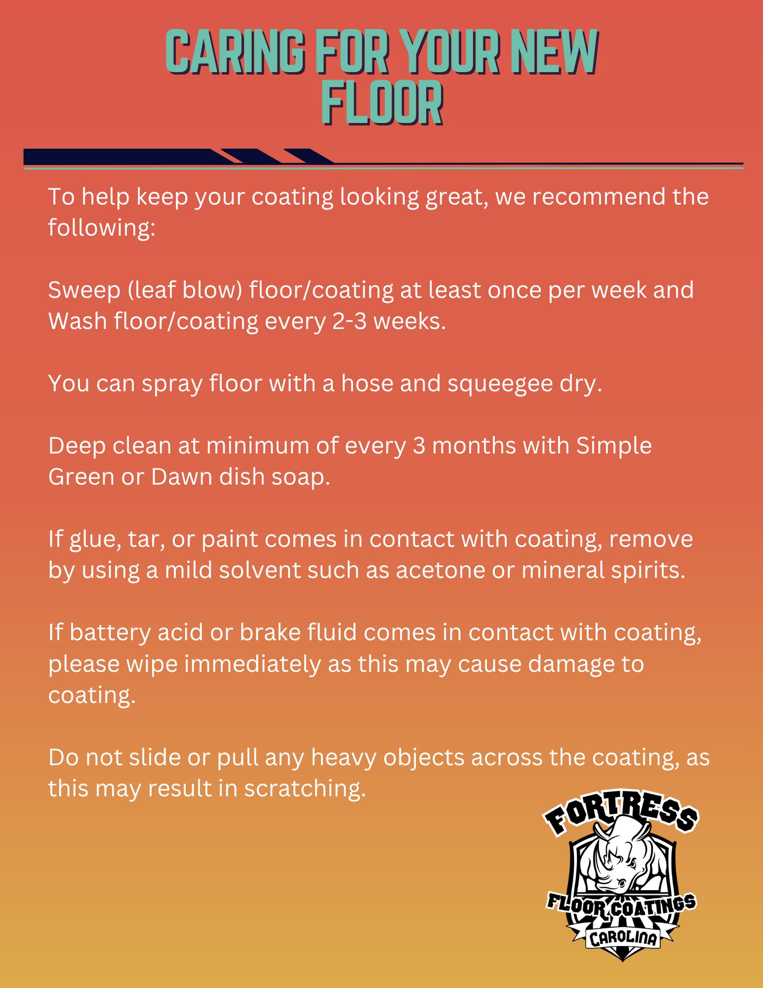 An informational flyer about Fortress Floor Coatings Carolina's better than epoxy flooring.