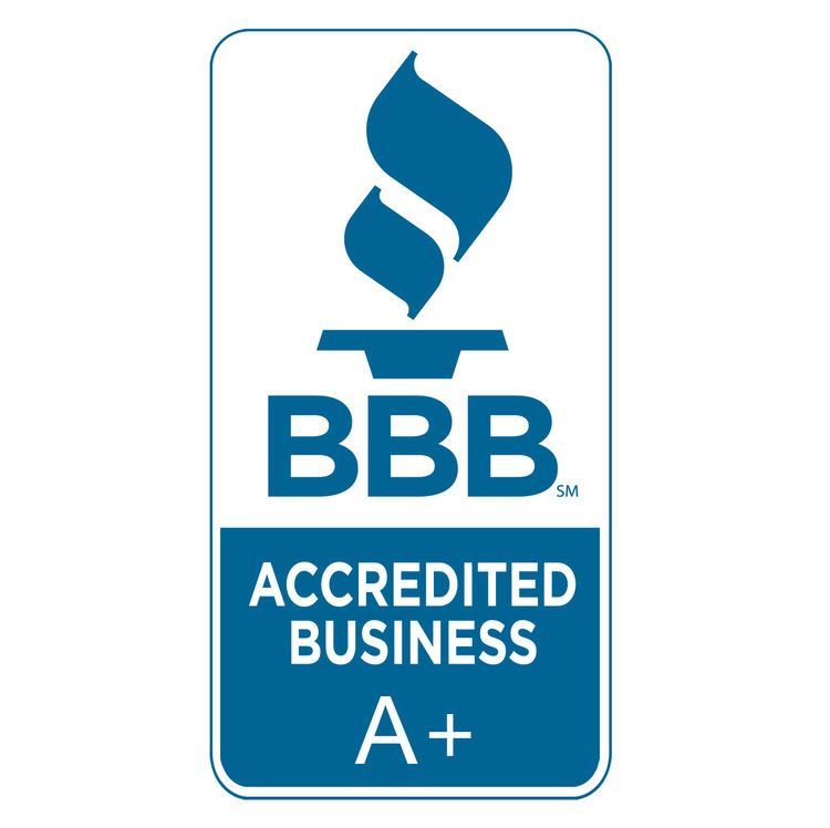 Bbb accredited business a+ logo on a white background