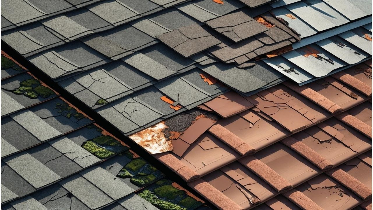 A close up of a roof with a lot of tiles on it
