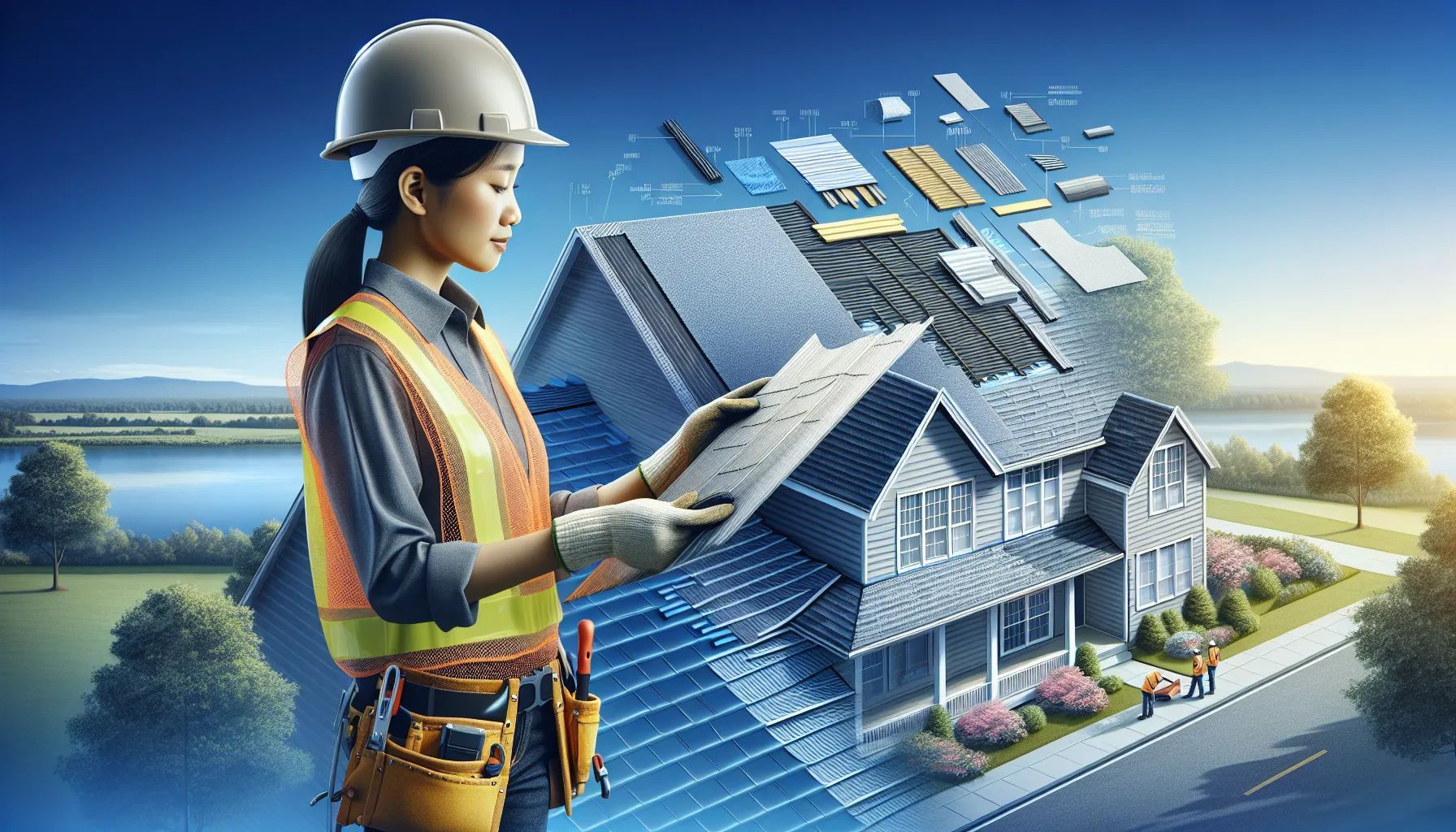 A construction worker is looking at a blueprint of a house.