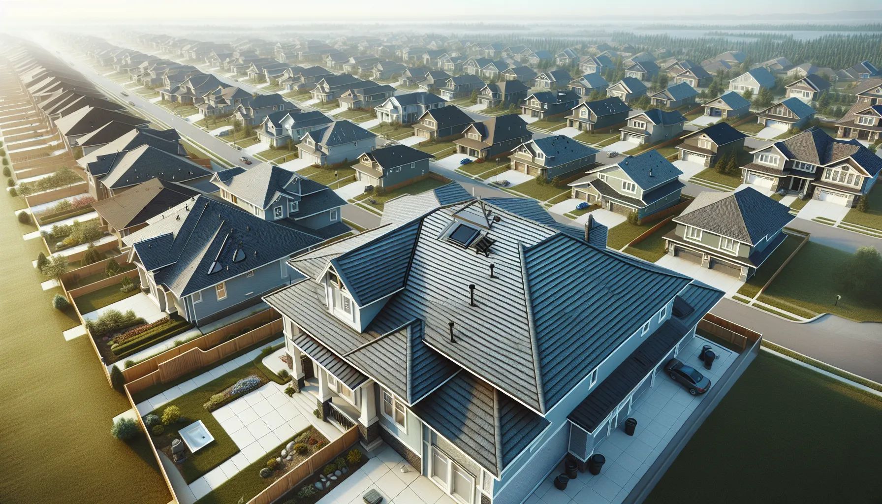 An aerial view of a residential area with lots of houses