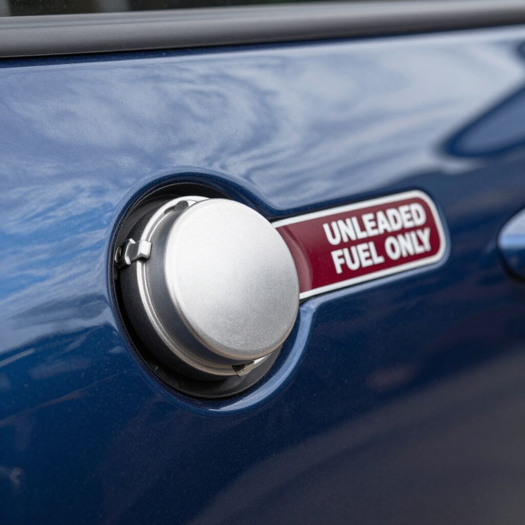 Fuel door with silver cap and