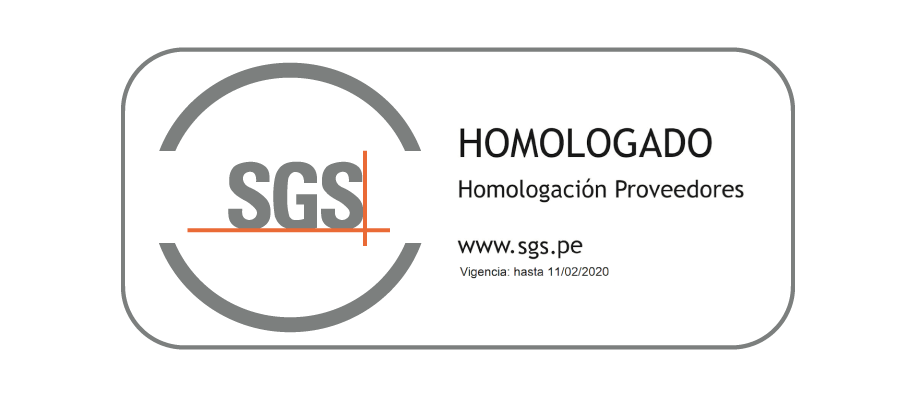 Logotipo de homologación SGS con círculo gris, texto