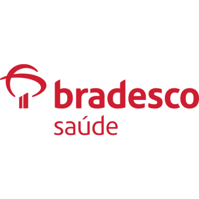 Logotipo do Bradesco Saúde em vermelho sobre fundo branco