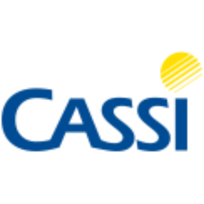 Logotipo da CASSI em azul com um ícone de sol listrado em amarelo