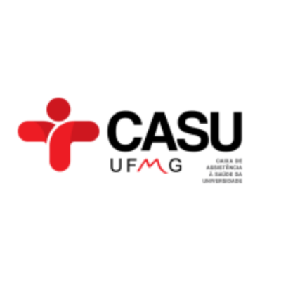 Logotipo da CASU UFMG com ícone de cruz abstrata vermelha e texto preto sobre fundo branco.