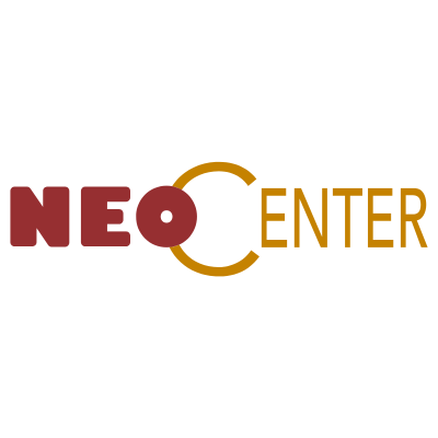 Logotipo do NeoCenter em vermelho e dourado sobre fundo branco.