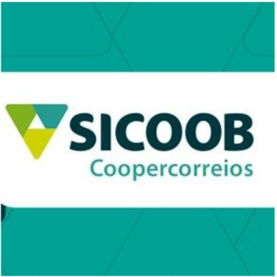 Logotipo da Sicoob Coopercorreios em fundo branco com ícone geométrico verde-azulado.
