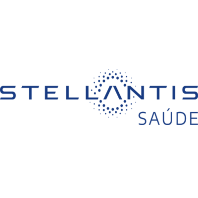 Logotipo da Stellantis Saúde em azul sobre fundo branco
