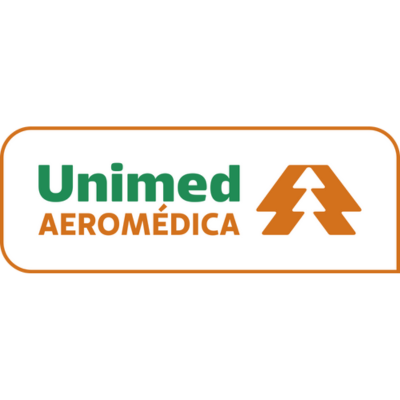Logotipo da Unimed Aeromédica em verde e laranja com um ícone estilizado de uma laranjeira.