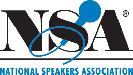 A logo for the national speakers association with a microphone in the middle.