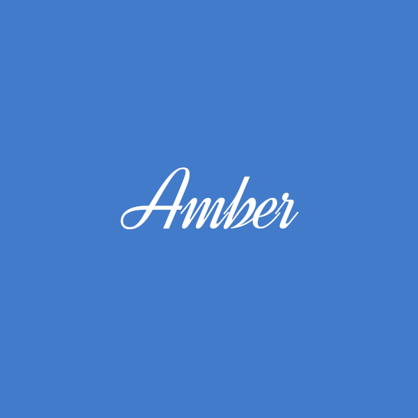 The name amber is written in white on a blue background