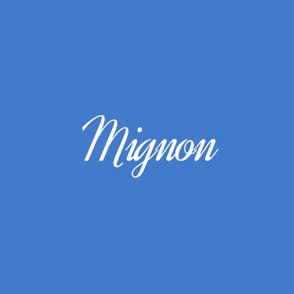 A blue background with the word mignon on it