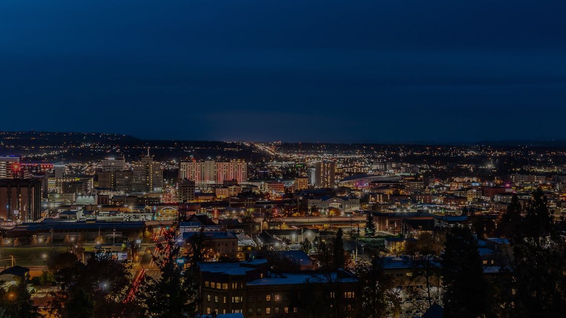 night cityscape view of Downtown Spokan