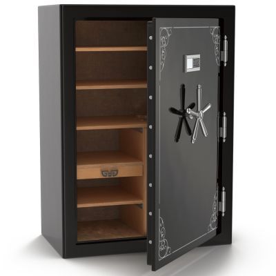 Our team handle the heavy lifting of high-security safes so you don't have to! Interior of a heavy-duty home security safe with shelving, representing JHUM's safe moving ability in Wake County