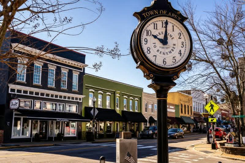Historic Salem Street in downtown Apex, NC- a top destination for families moving to Wake County