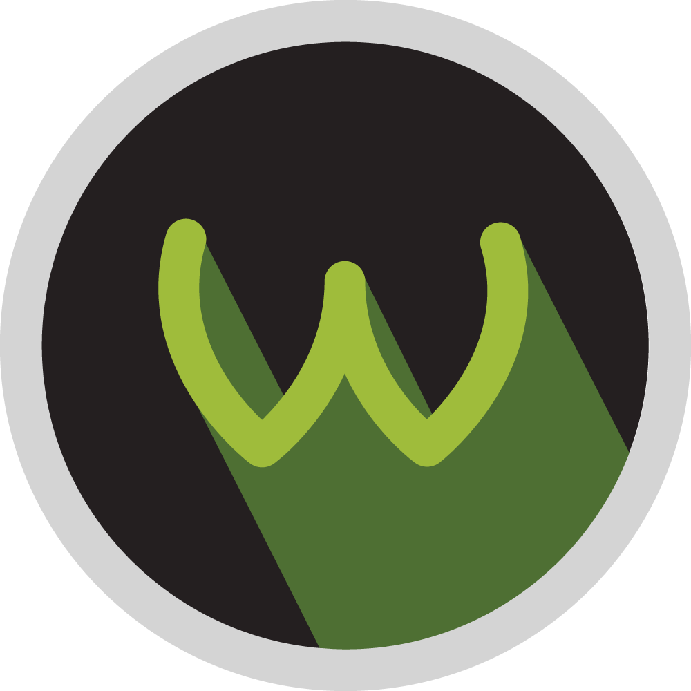 Green crown-like “W” logo in a black circle with a light gray border