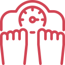 Red line icon of bare feet with toes on a scale inside a cloud outline