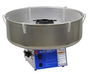 Suikerspinmachine met roestvrijstalen kom en blauw bedieningspaneel.