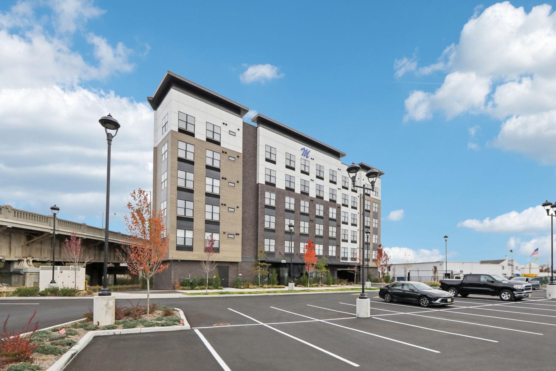 Meridia Little Ferry modern apartment building exterior with blue sky, Little Ferry NJ